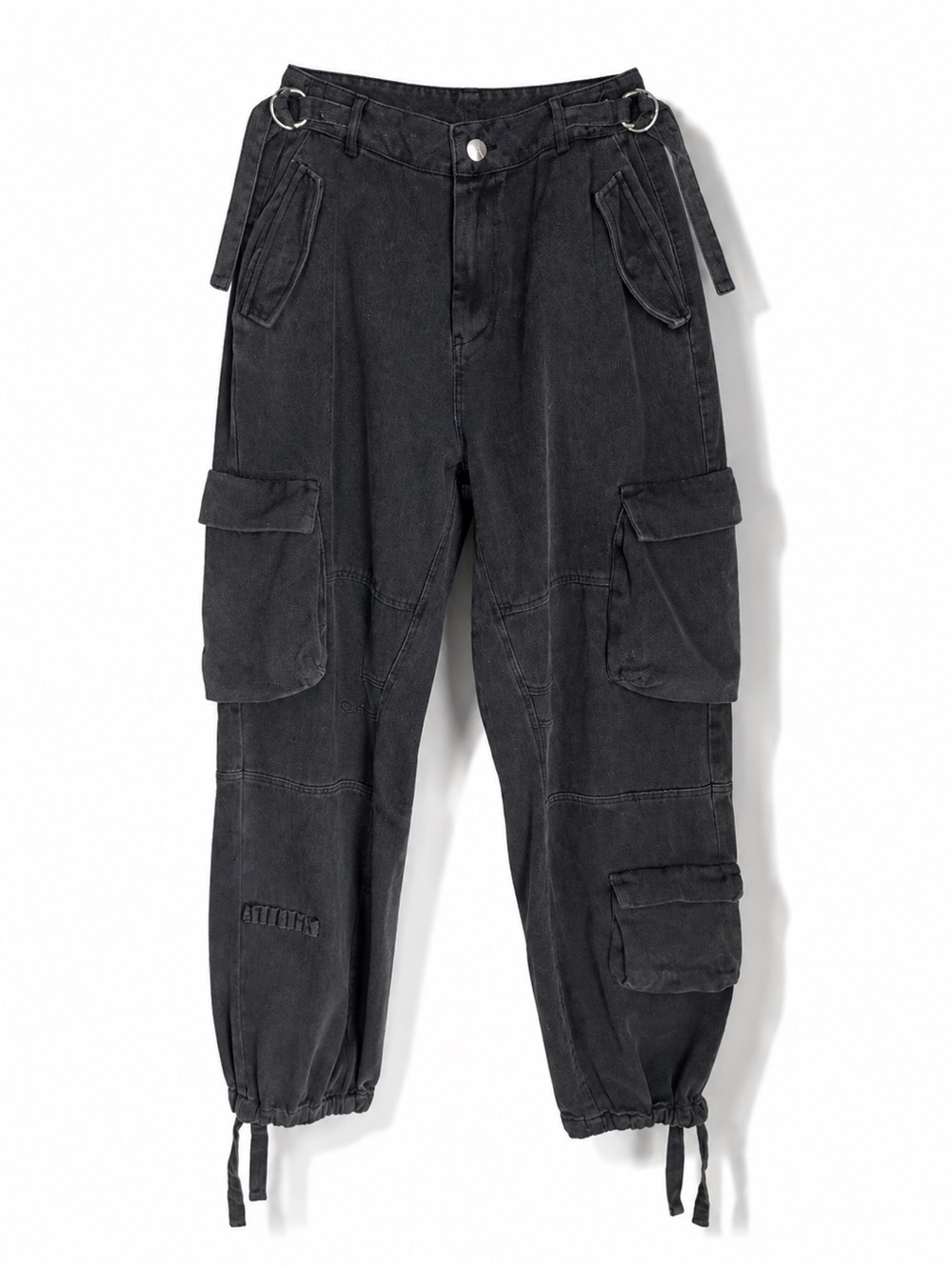 Manière De Voir Washed Black Cargo Utility Jogger Pants Streetwear Size M